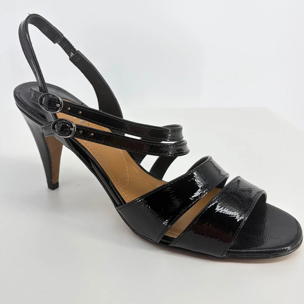 J. Renee Uliana Sandals Women 10M Black Patent Strappy Slingback‎ Dress Heels